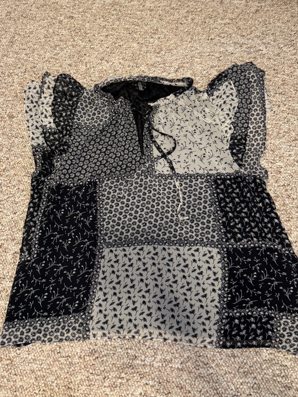 1. State Black and Cream Floral Mix Blouse